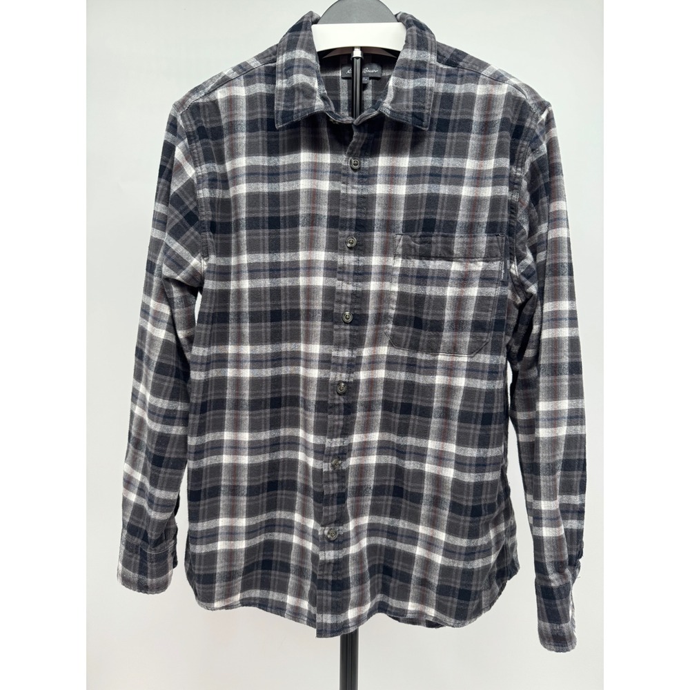 Eddie Bauer Mens Gray Plaid Flannel Button Down Shirt Long Sleeve Cotton Large
